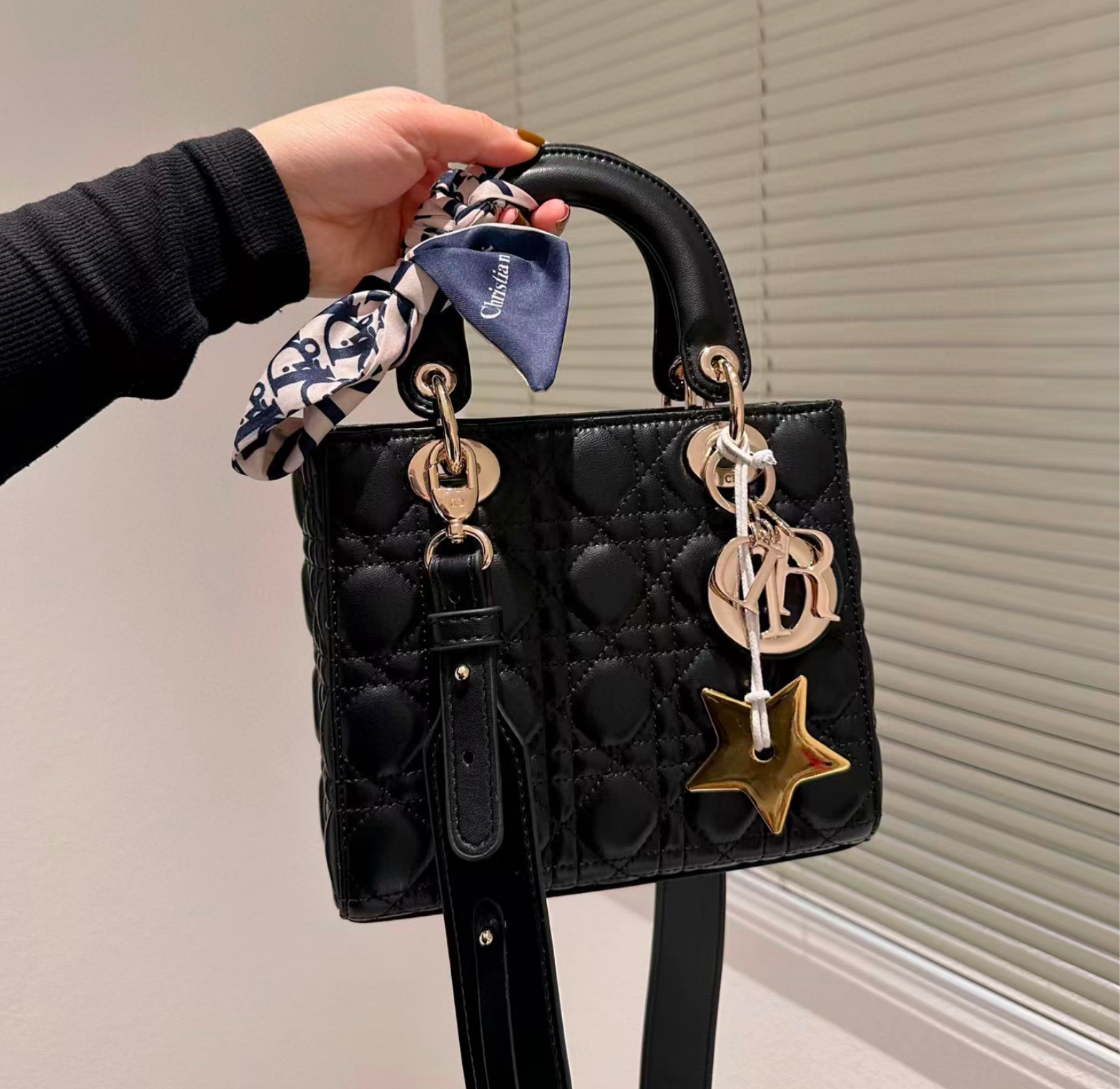 DIOR Small Lady Dior Bag-Lambskin Leather Shoulder Bag