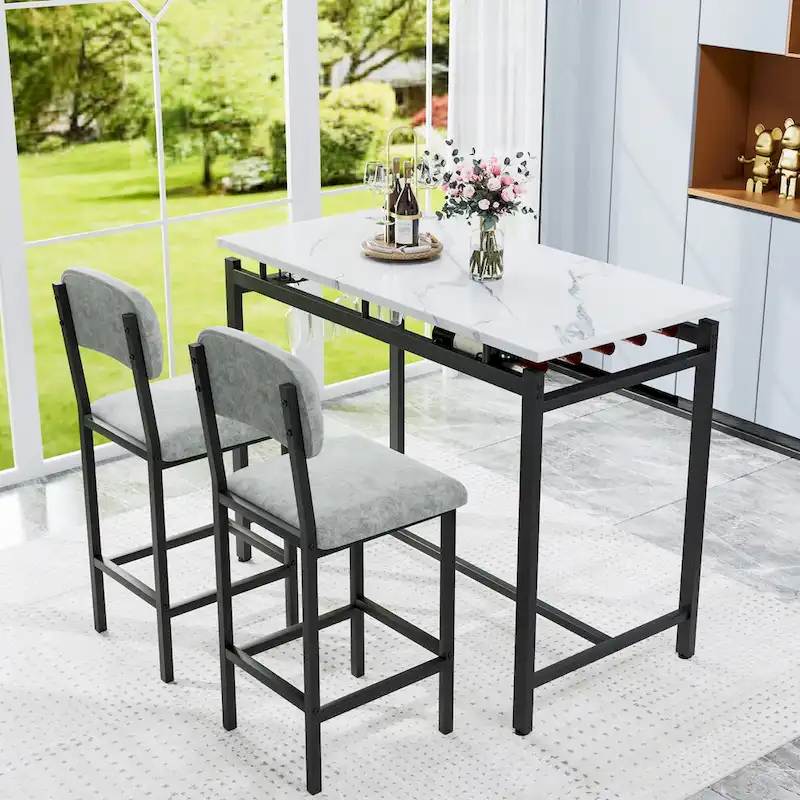 3-Piece Kitchen Table Set: Dining Table with 2 Chairs - Ideal for Small Spaces, Breakfast Nook, or Pub Use