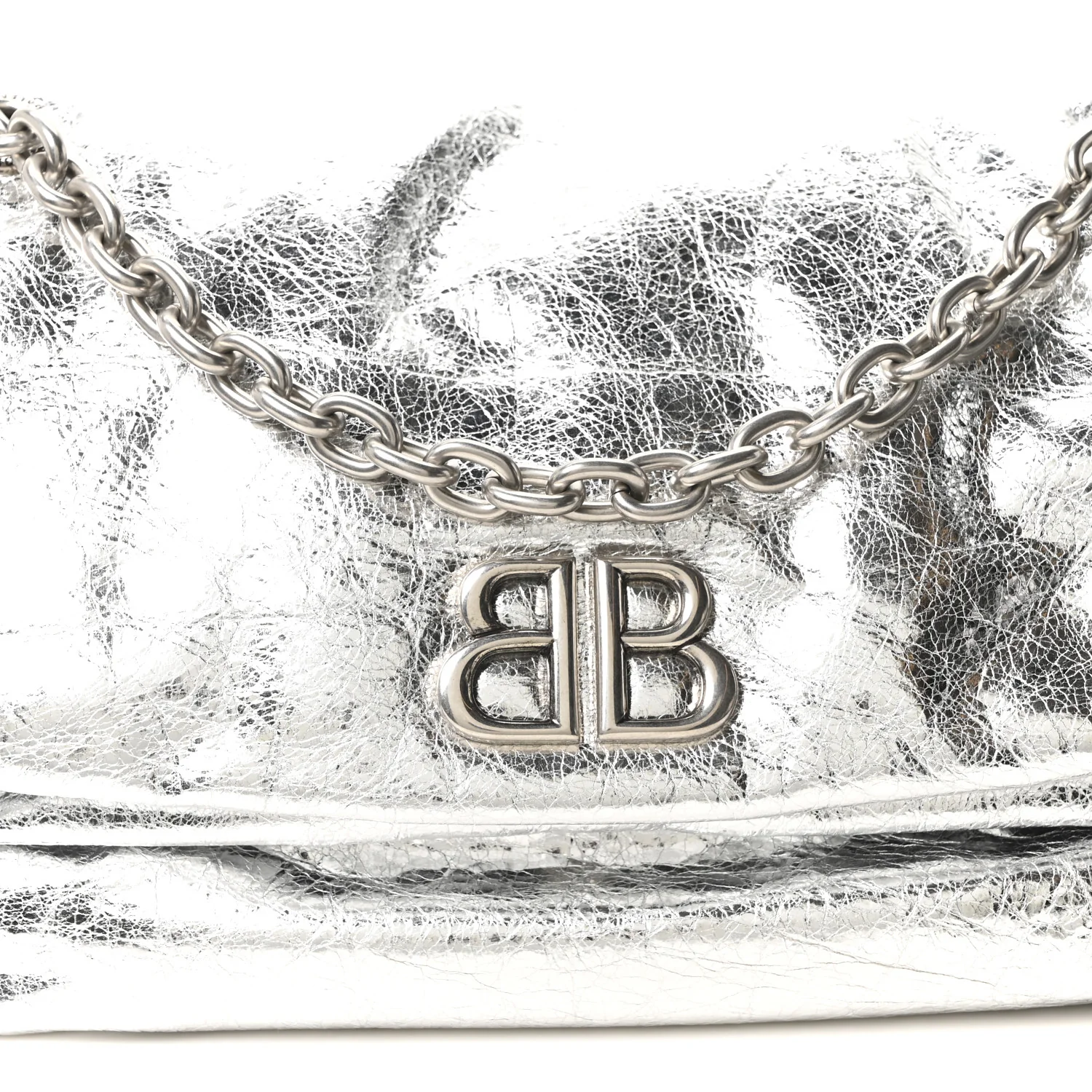Metallized Arena Calfskin Medium Monaco Chain Shoulder Bag Silver