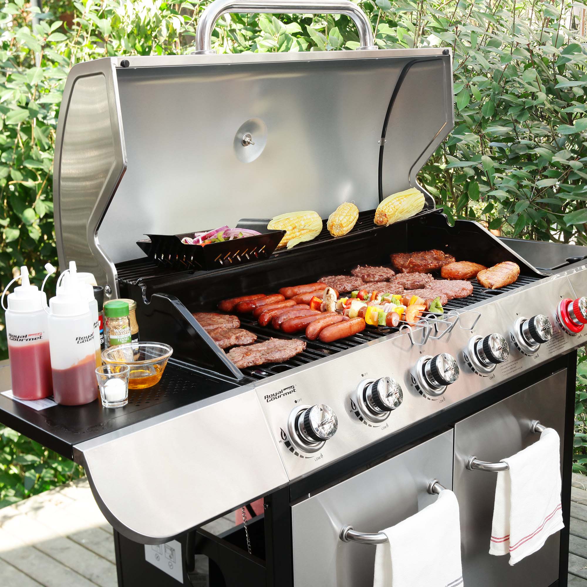 Gourmet SG6002 Classic 6-Burner 71000-BTU LP Gas Grill with Sear Burner and Side Burner, Stainless Steel