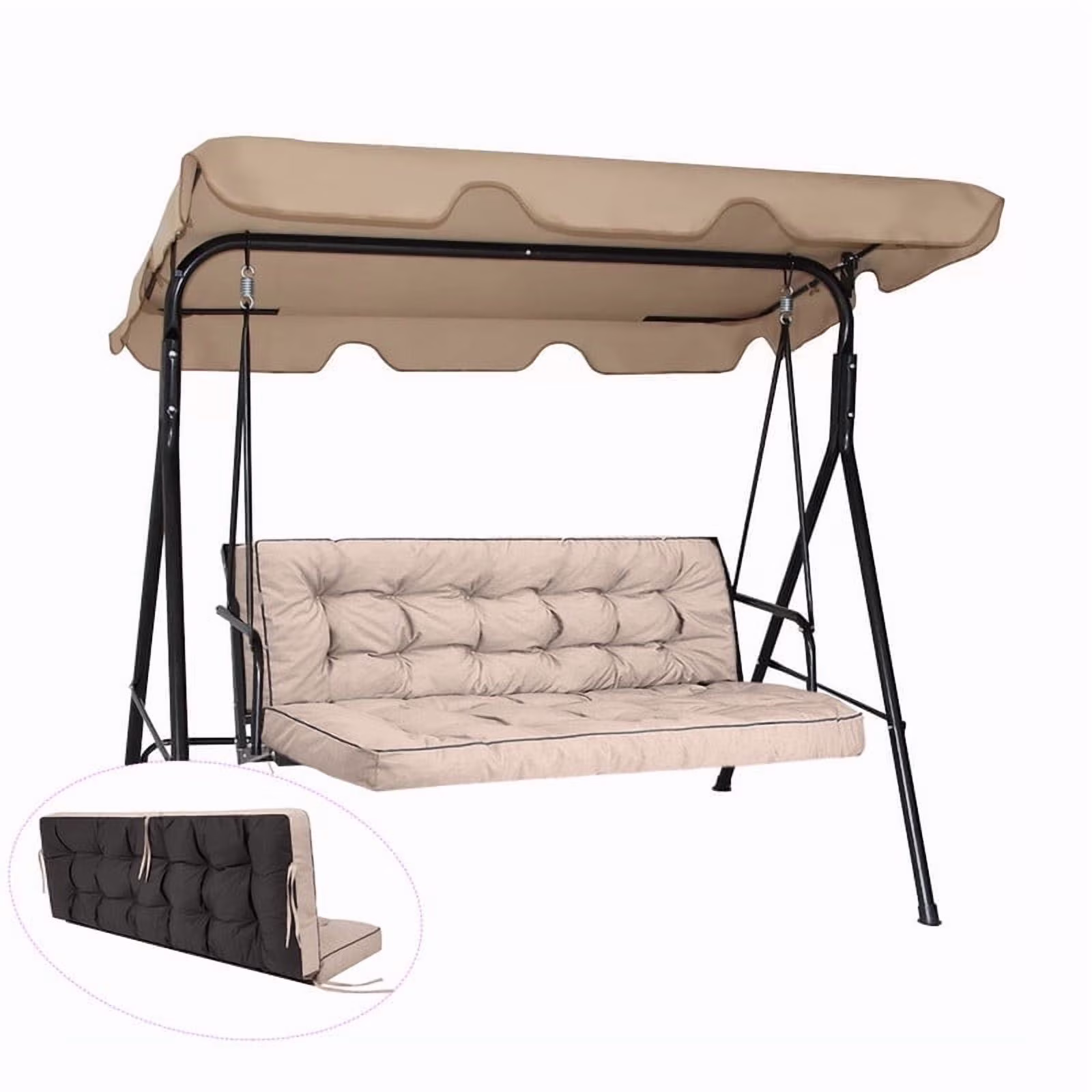 Swing Cushions 3 Seater Replacement, Waterproof Porch Swing Cushions, Thicken 5 Bench Cushions for Outdoor Furniture With Backrest , Patio Garden Loveseat Sofa Pads