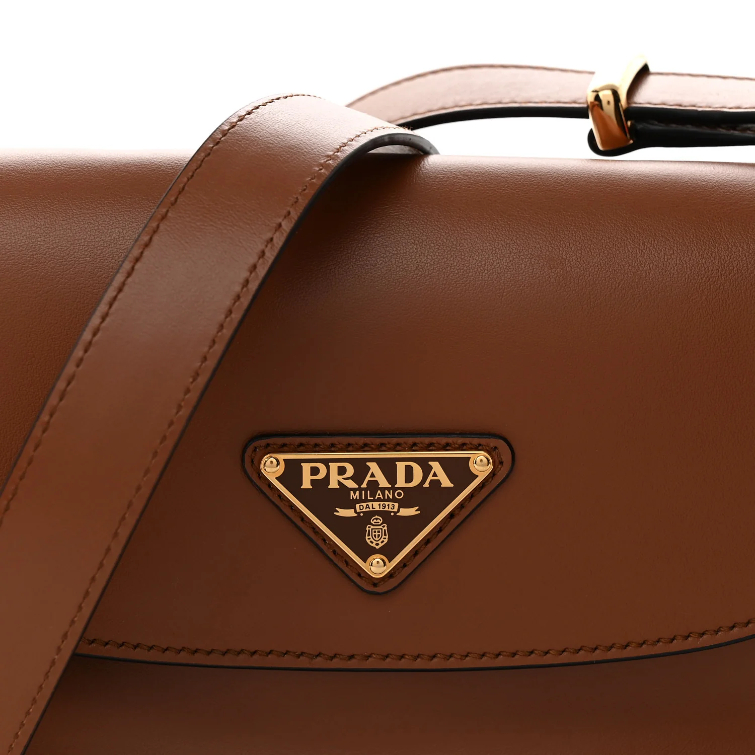 Soft Calfskin Traingle Arque Flap Shoulder Bag Cognac