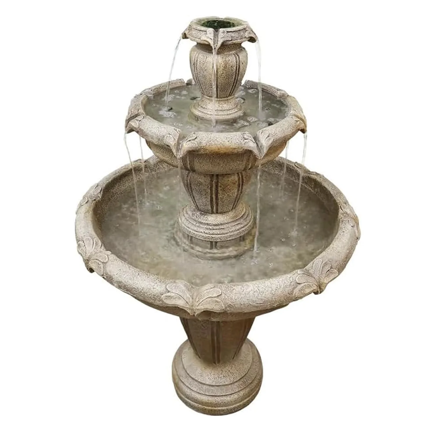 48�?H Outdoor Floor Water Fountain, 3-Tiers Concrete Water Fountain with Submersible Electric Pump Garden Cascading Waterfall for Yard Patio Lawn Home Decor(Brown 1) - Image 2