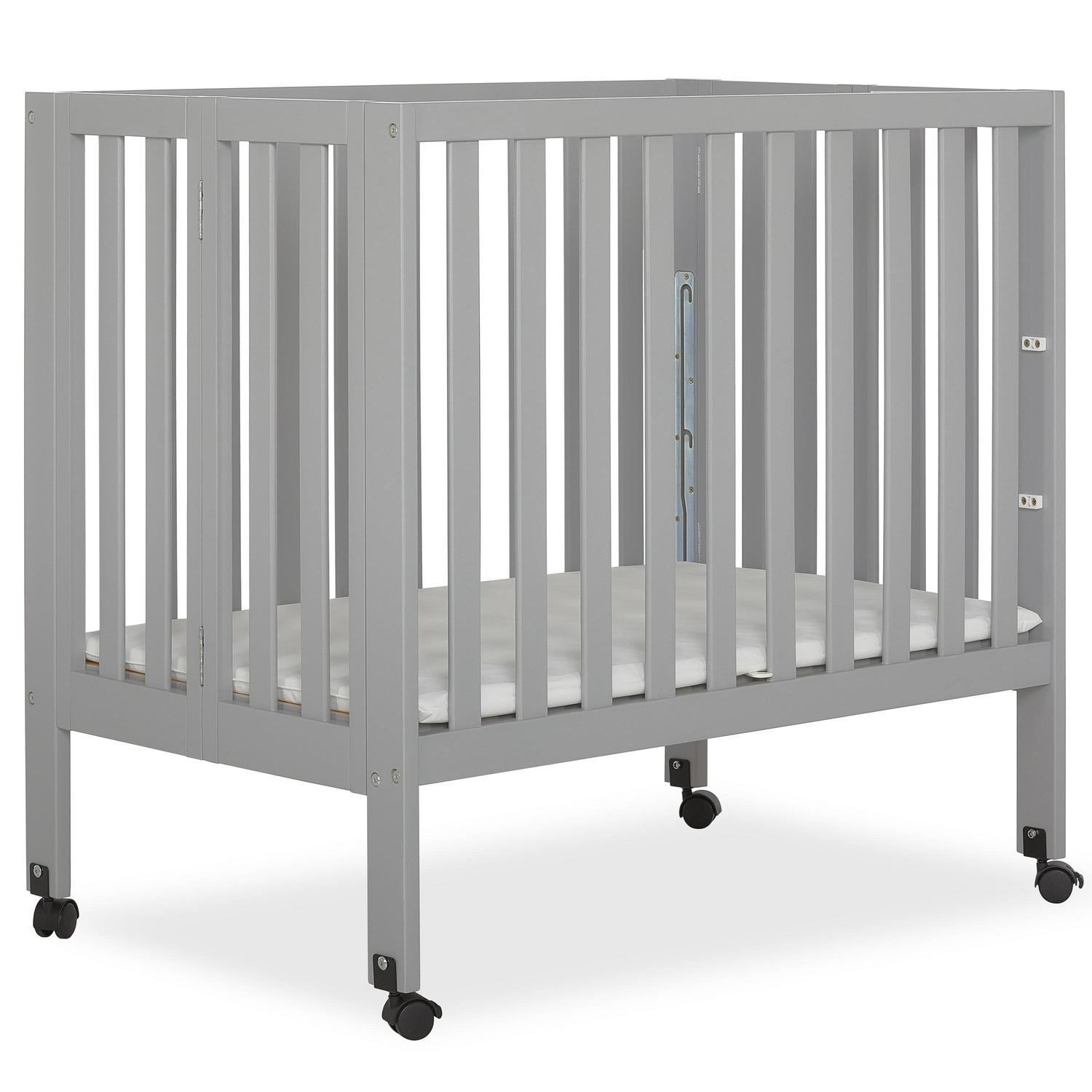 Jett Non Full Size Folding Crib I Removable Wheels I Modern Nursey I Adjustable Mattress Support I Patent Folding System I Included 2 5 Mattress In Pebble Gray