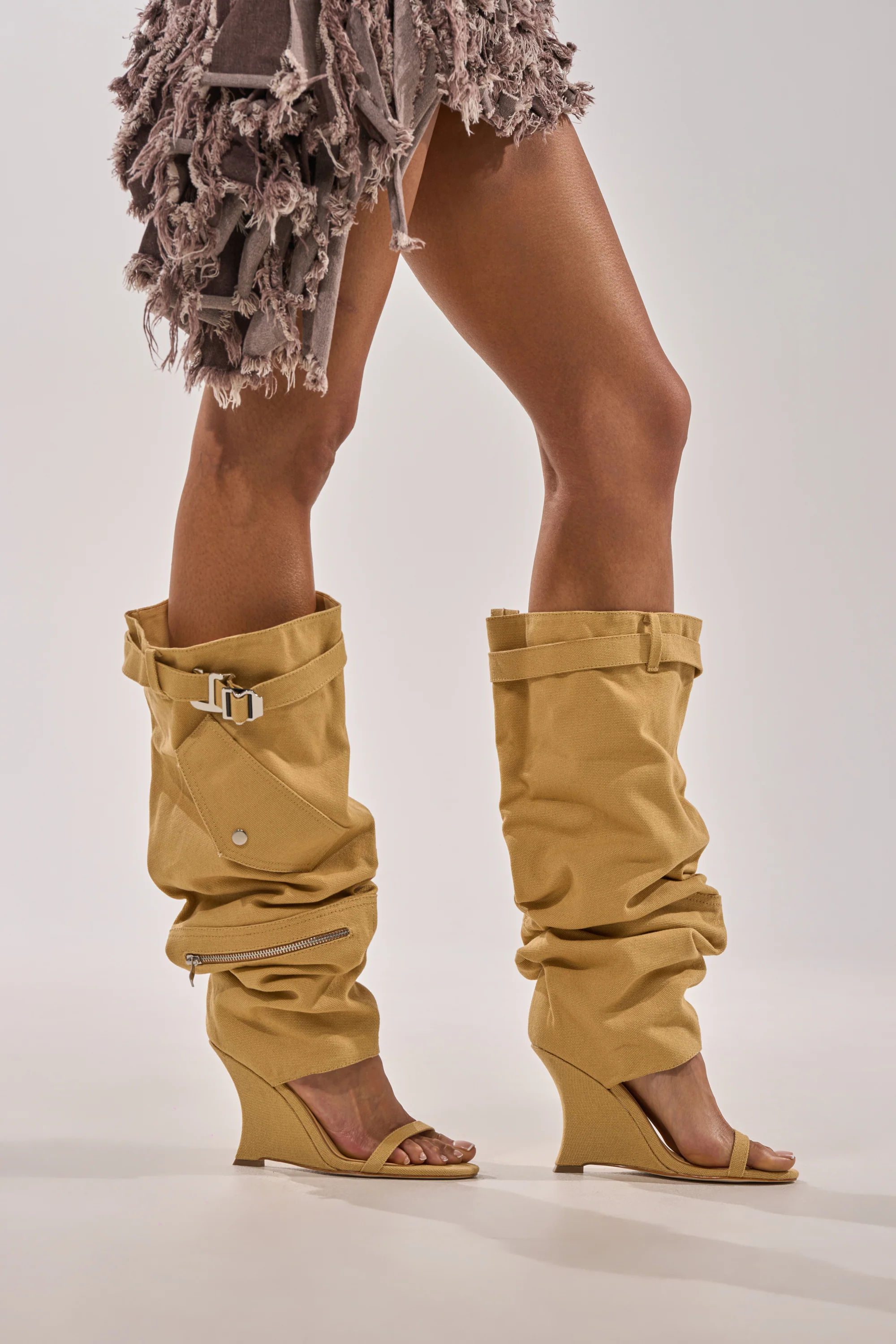 AZALEA WANG ANOUK KHAKI SPORT WEDGE BOOT - Akira Store