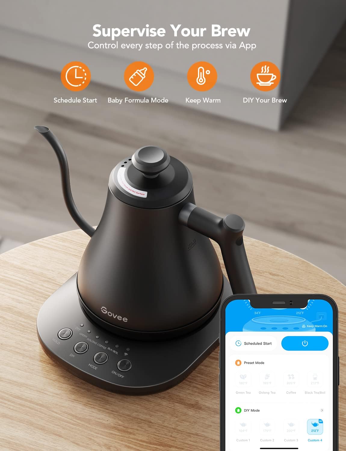 Govee Smart Electric Kettle, WiFi Variable Temperature Gooseneck Tea Kettle