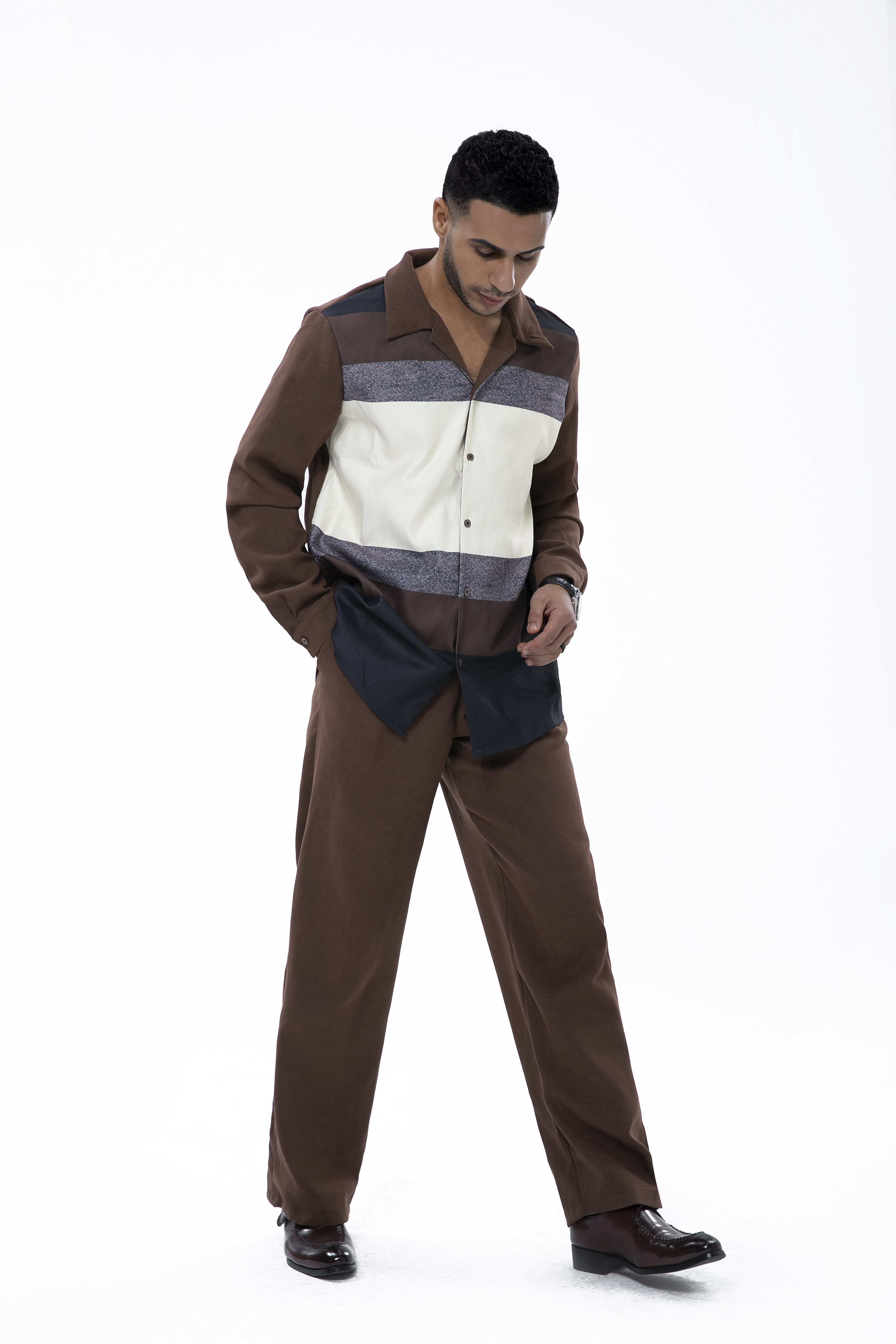 Costume de marche à manches longues en daim marron pour homme Suitmens 028