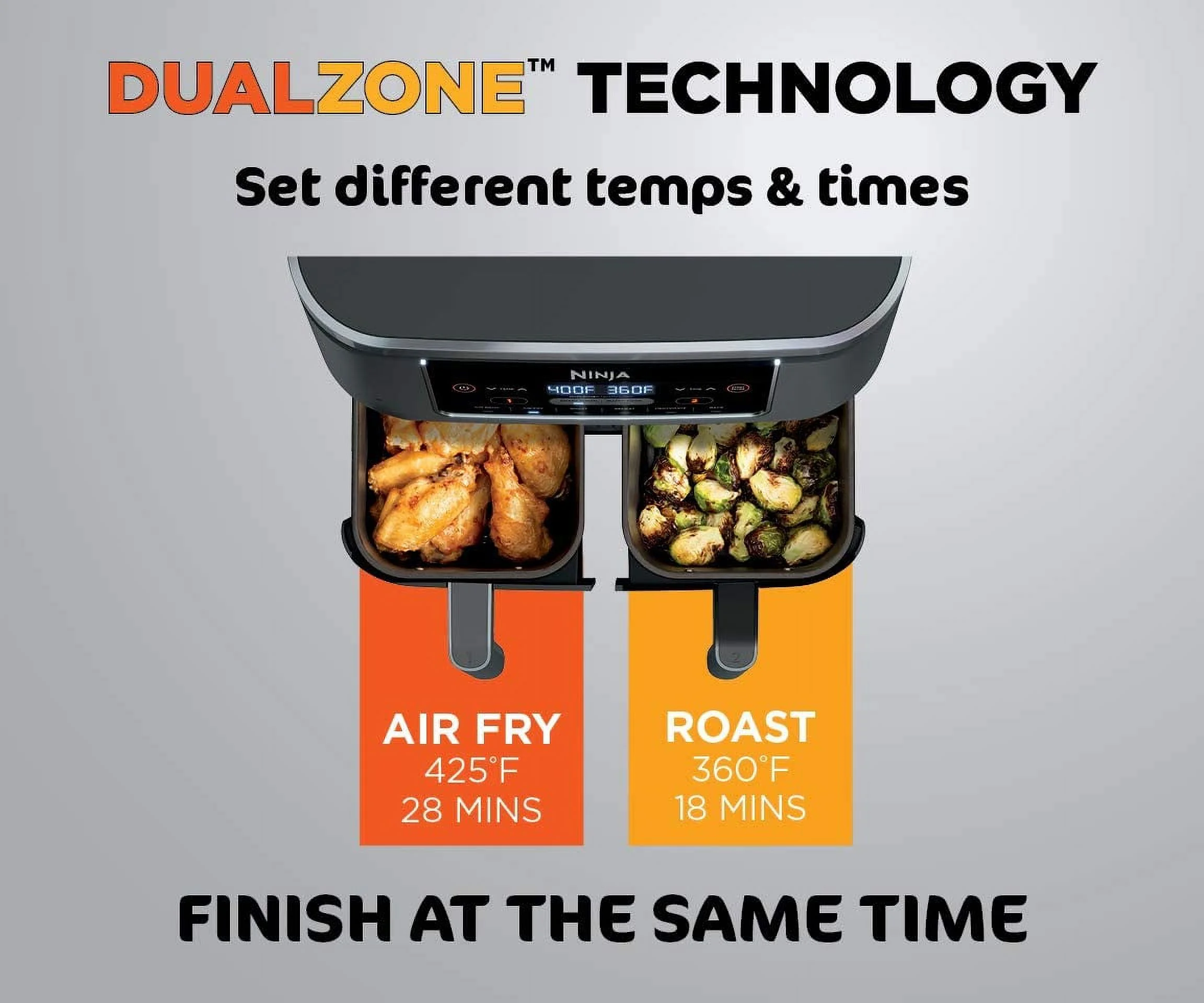 Restored Ninja DZ201 Foodi 6 - in - 1 2 - Basket Air Fryer with Dualzone Technology, 8 - Quart Capacity, and a Dark Grey Stainless Finish (Refurbished)