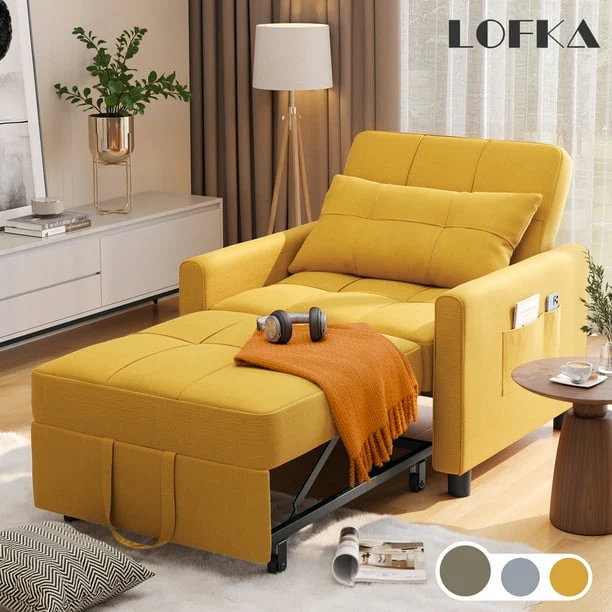 Lofka Chair Bed, Convertible Sofa Bed Couch Recliner Single Bed for Living Room/Office/Bedroom, Light Gray(Dark Gray) Image 6