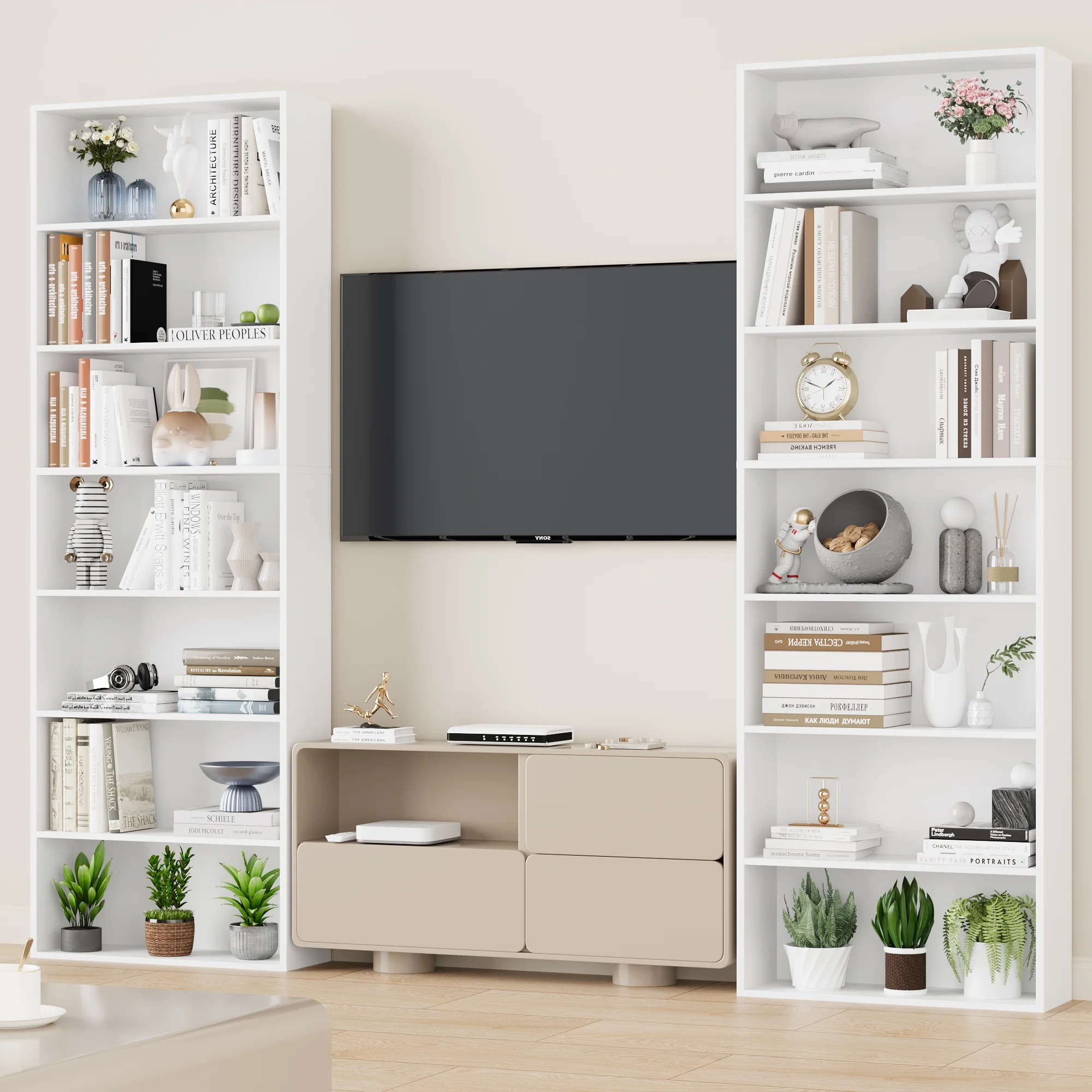 82" Tall Bookcases, Freestanding Display Storage Shelves, 7-Tier Open Bookshelf for Home Office Living Room Bedroom, White(White/Single) - Image 10