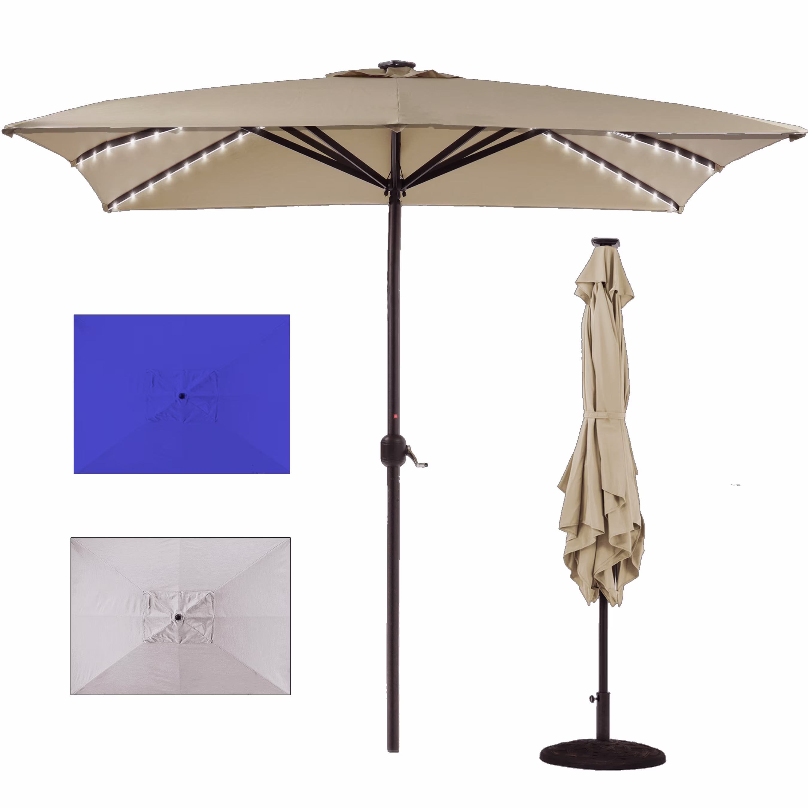 Freetime Fun Heavy Duty Ibiza 8' x 10' Rectangular Outdoor Patio Umbrella with Solar Lights, Blue(Blue)