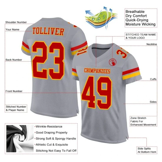 Custom Gray Red-Gold Mesh Jersey