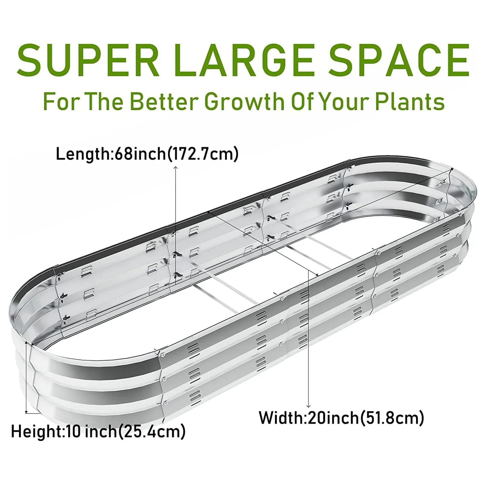 Raised Garden Bed Galvanized Metal Planter Box, 67D x 20W x10H, 7 cu. ft. Silver