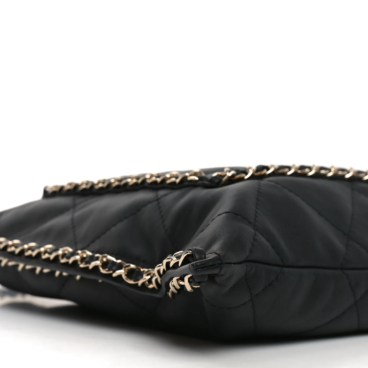 Calfskin Quilted Chain Flat Tote Black