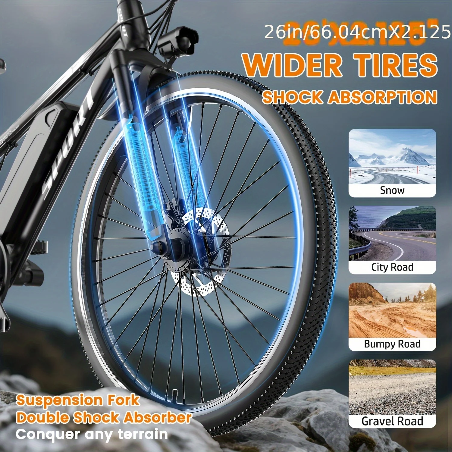 Electric Bike for Adults 26",750W Peak E-Mountain Bike 48V 10AH,25mph 45miles Range Electric Mountain Bike,E-Mountain Bikefor Adults Off-Road, Professional 7-Speed UL2849 - Image 8