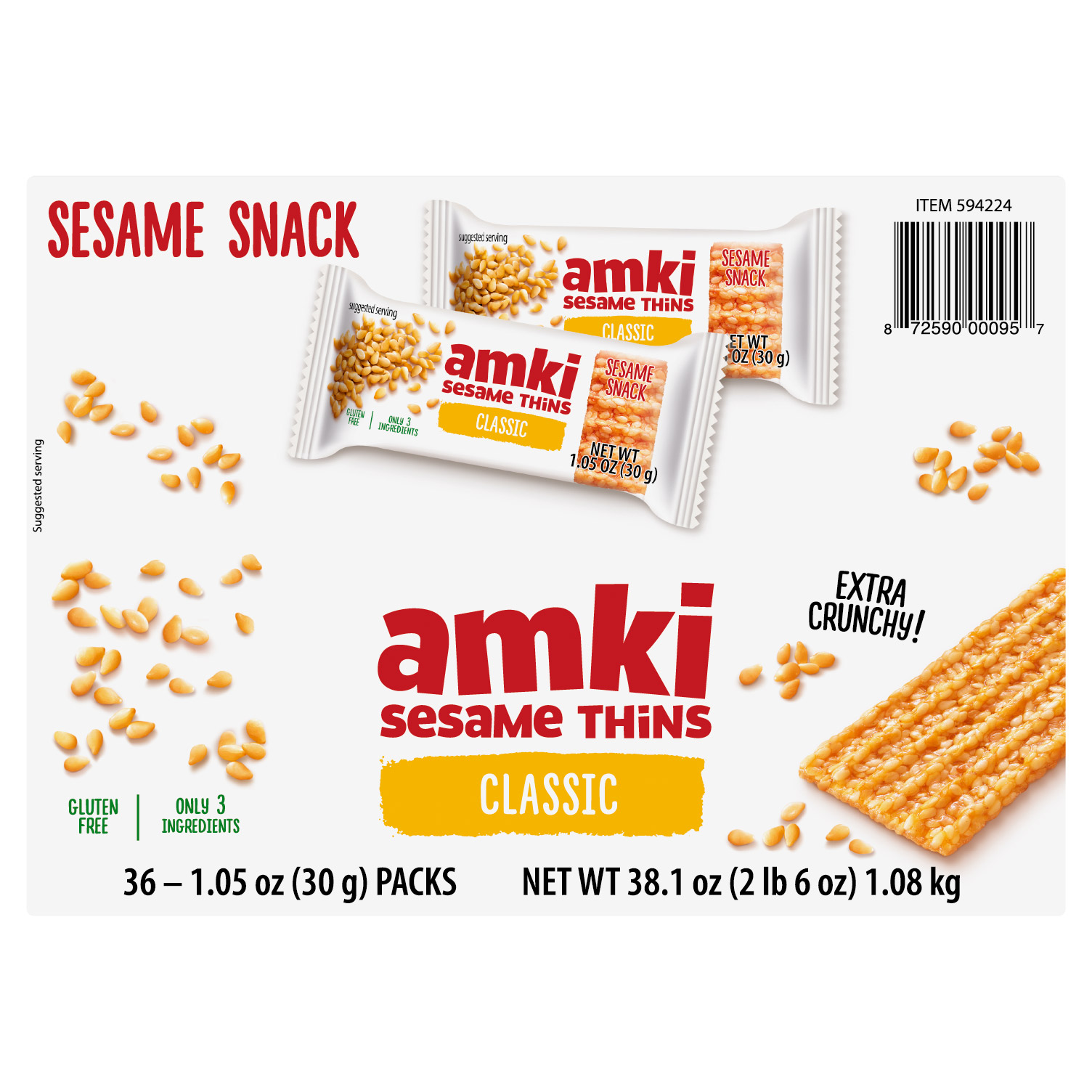 Amki Sesame Thins, 1.25 oz, 36 - Count