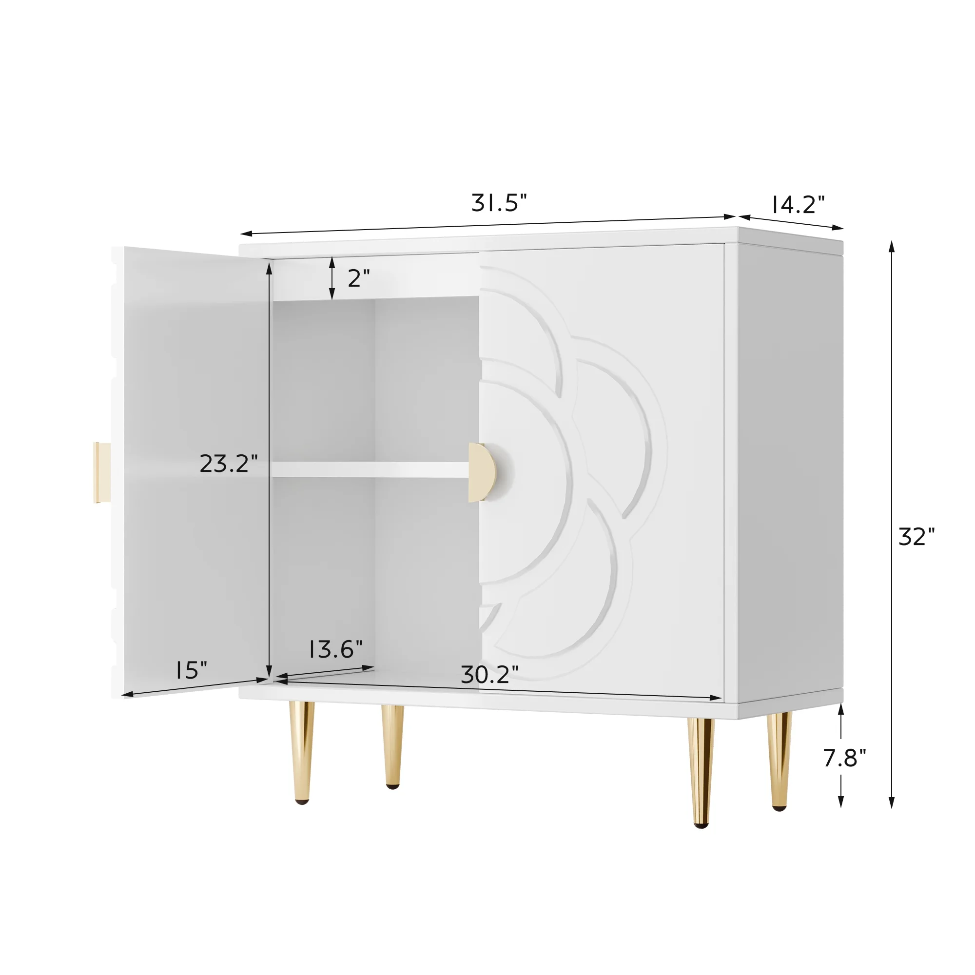 Modern Sideboard Buffet Cabinet with Flower Pattern Panel, 6 Shelves, White(white) - Image 9