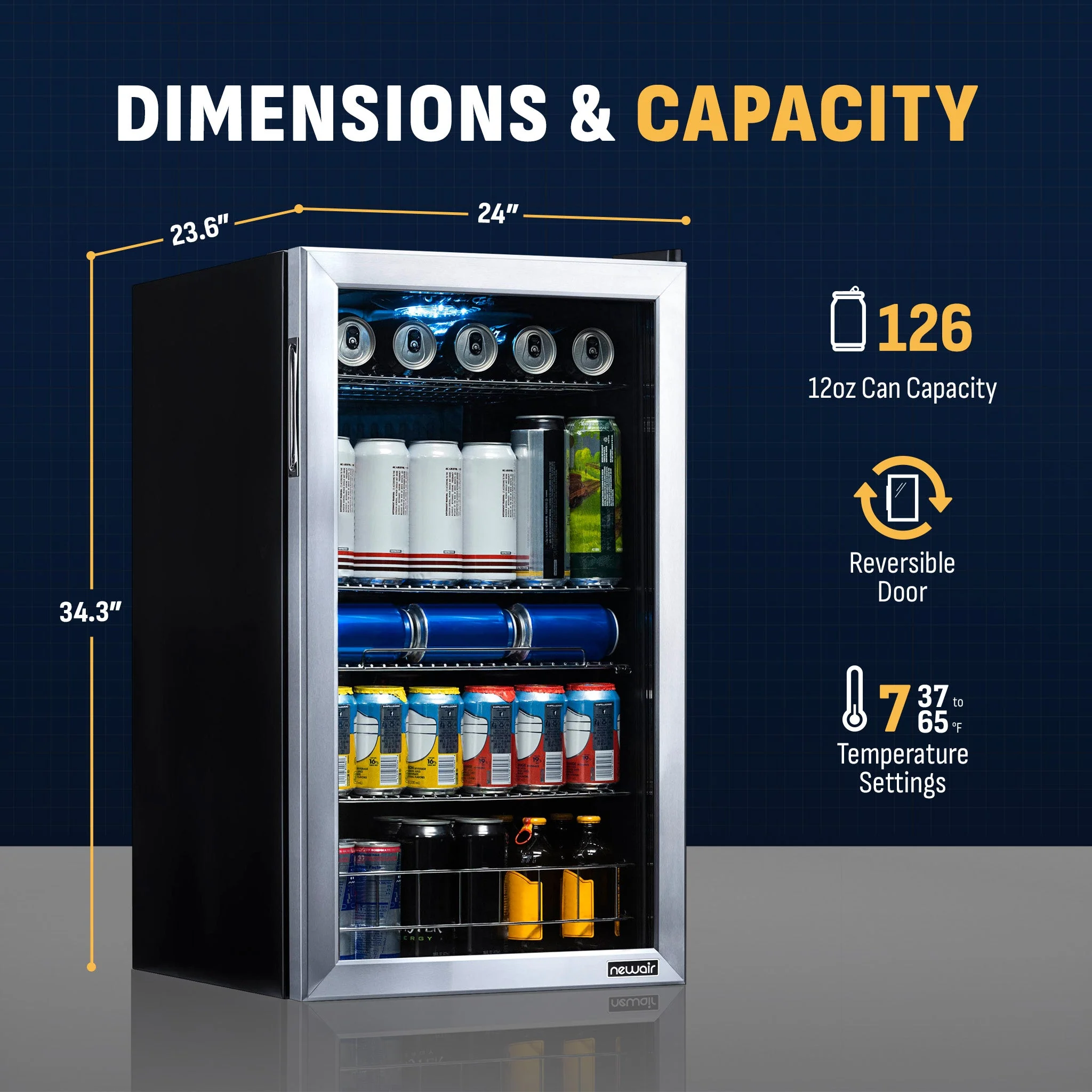 Newair 126-Can Freestanding Stainless Steel Beverage Fridge - 18.9