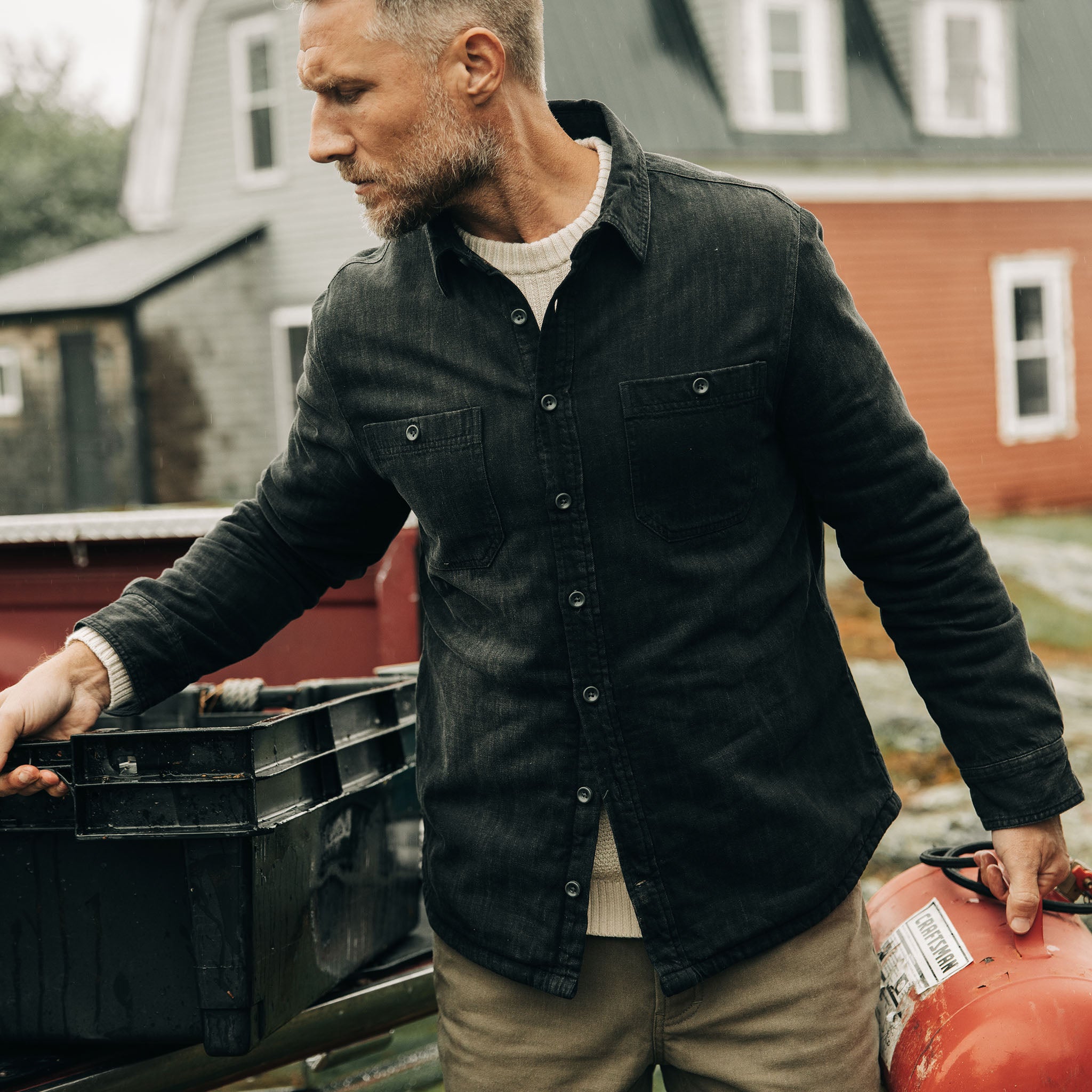 Chemise utilitaire doublée en denim noir délavé