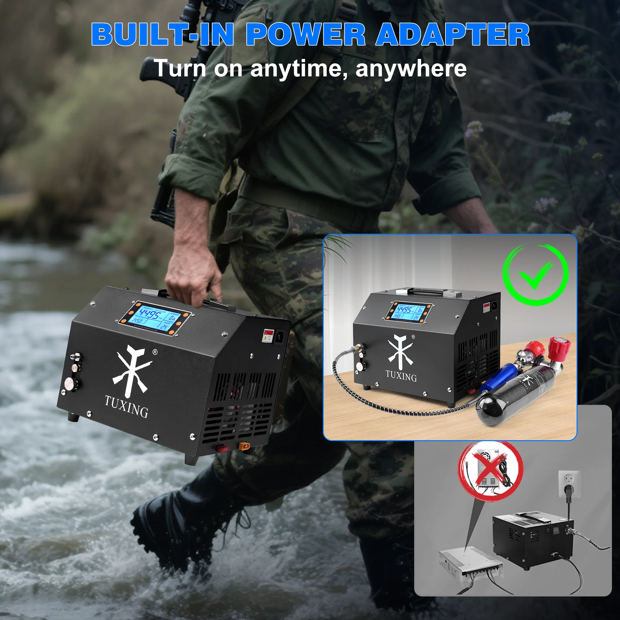 PCP Air Compressor LCD Display 4500Psi Built-in Converter Auto-Stop Portable Air Pump 110V - Image 5
