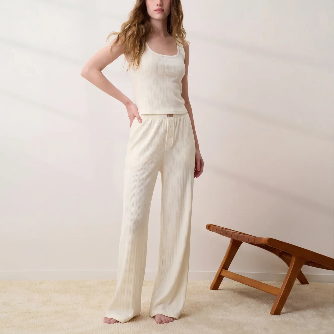 Pointelle Wide Leg Pant