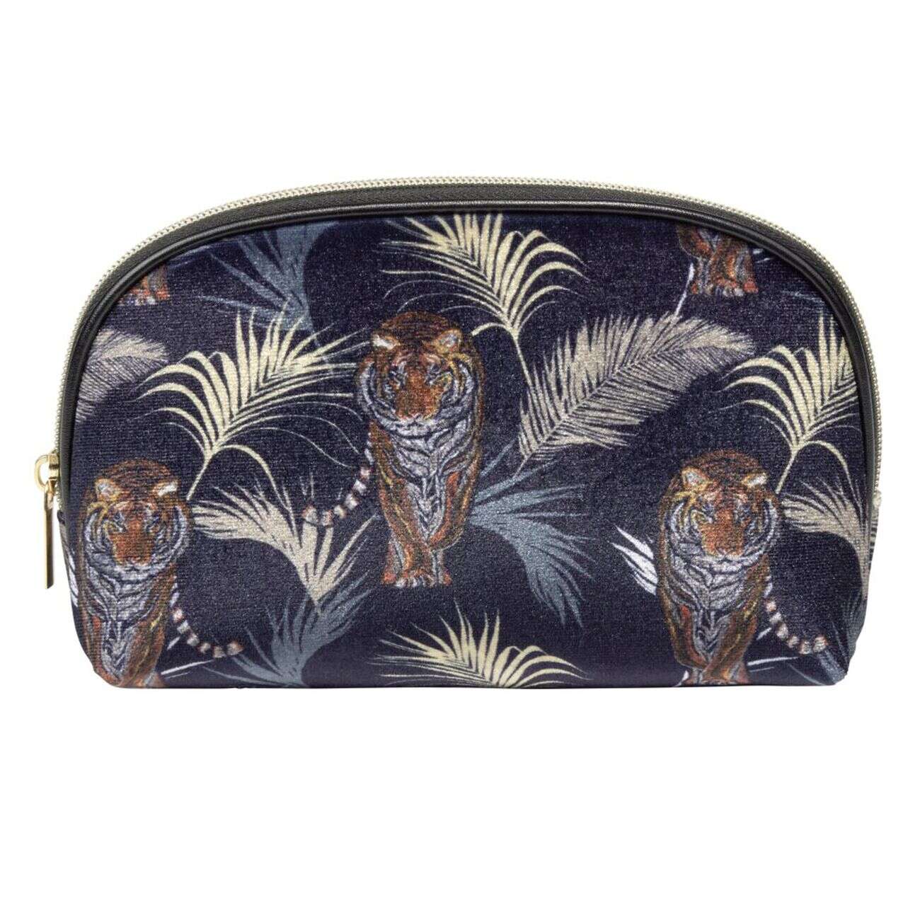 Trousse de toilette bleu marine motif exotique feuillages et tigres 18x7xH10cm