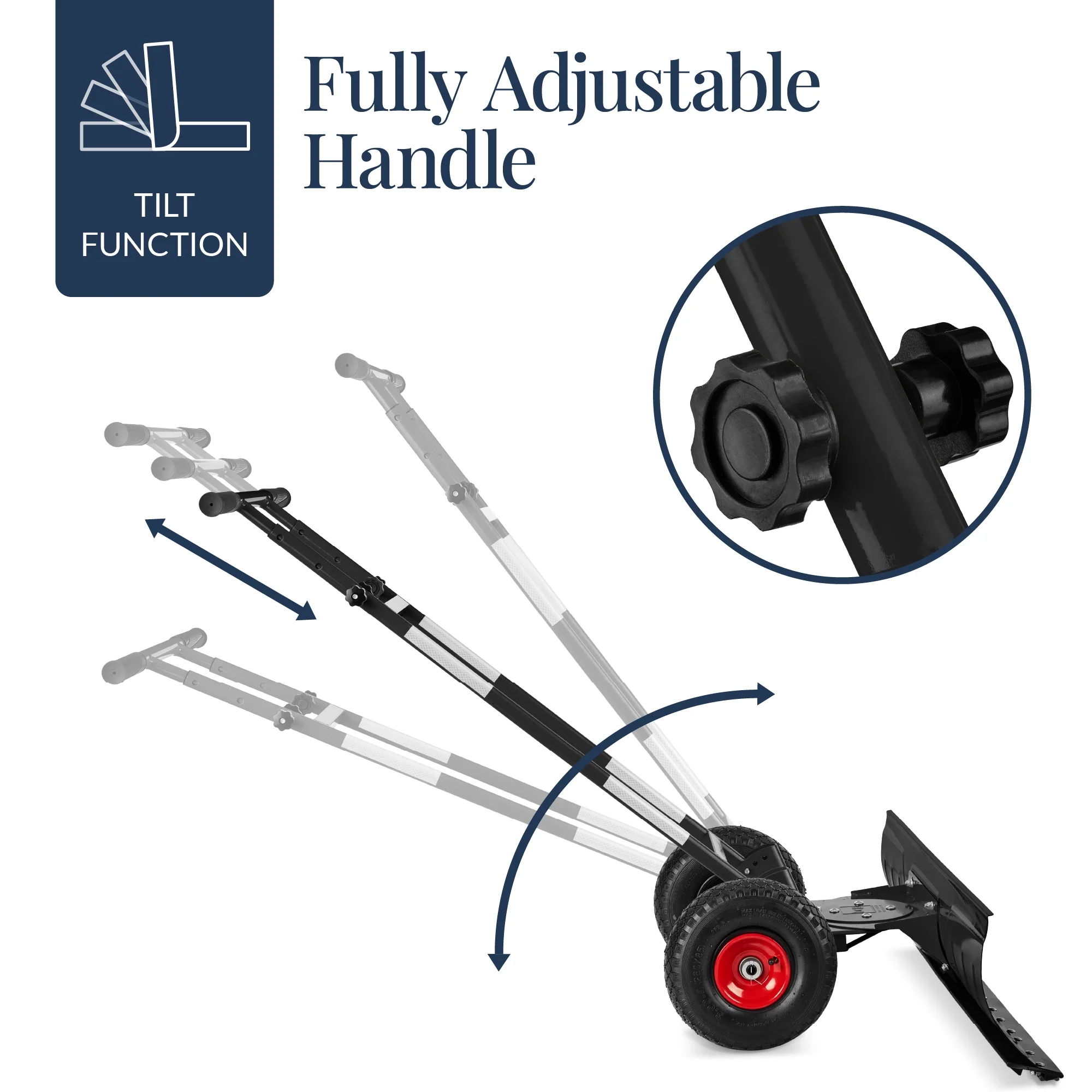 36in Galvanized Blade Hand Snow Pusher w/ 2 Wheels, Adjustable Handle, Blade Angle Black(Black) - Image 5