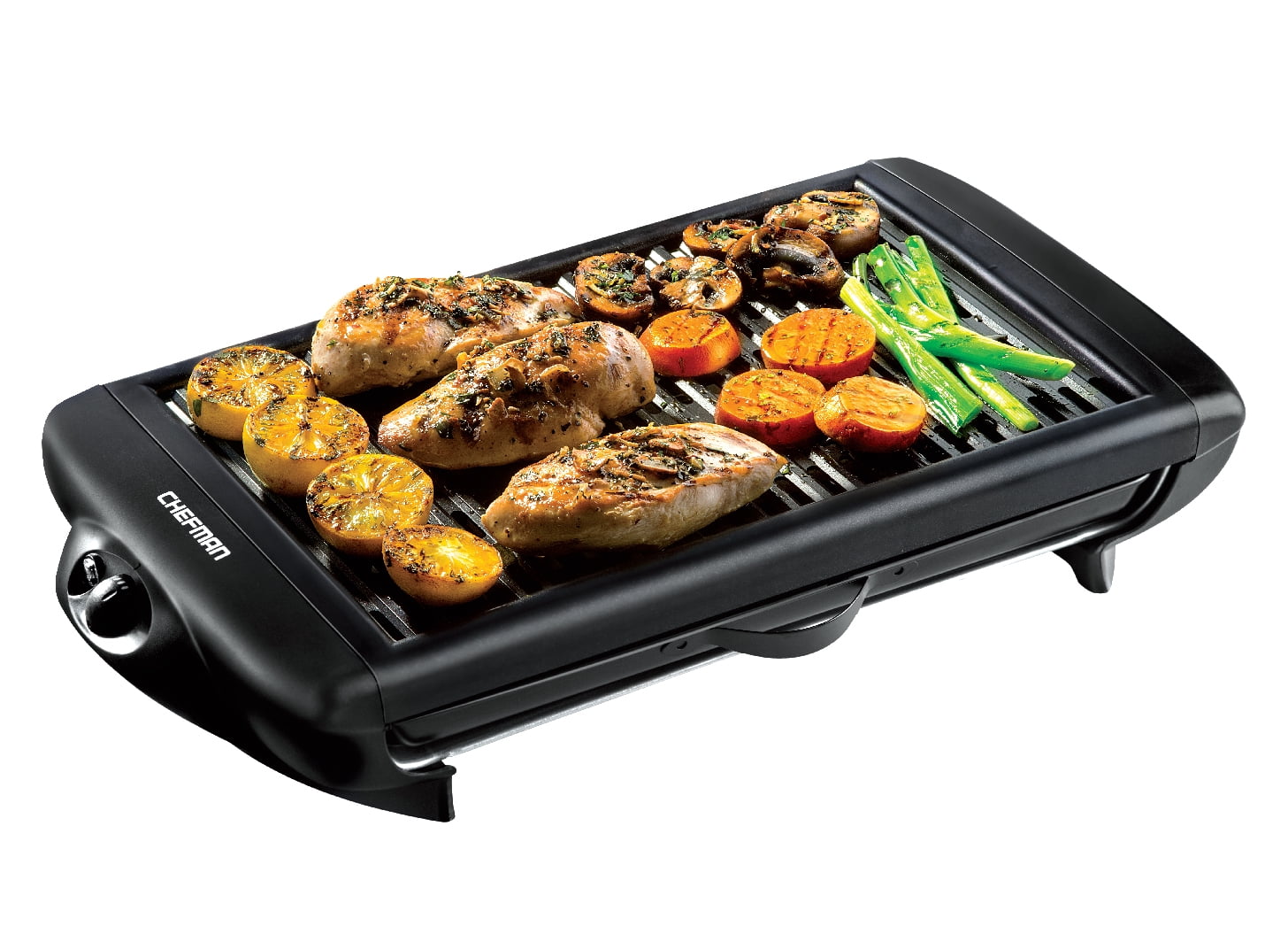 Electric Smokeless Indoor Grill with Non-Stick Cooking Surface and Adjustable Temperature Knob from Warm to Sear for Customized Grilling. Dishwasher Safe Removable Drip Tray. Black