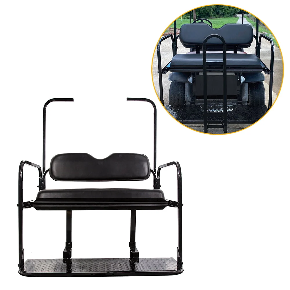 Flip Folding Rear Back Seat Kit Compatible with EZGO TXT Golf Cart | Black Cushions | 1995 Up You Will Receive (2) Packages