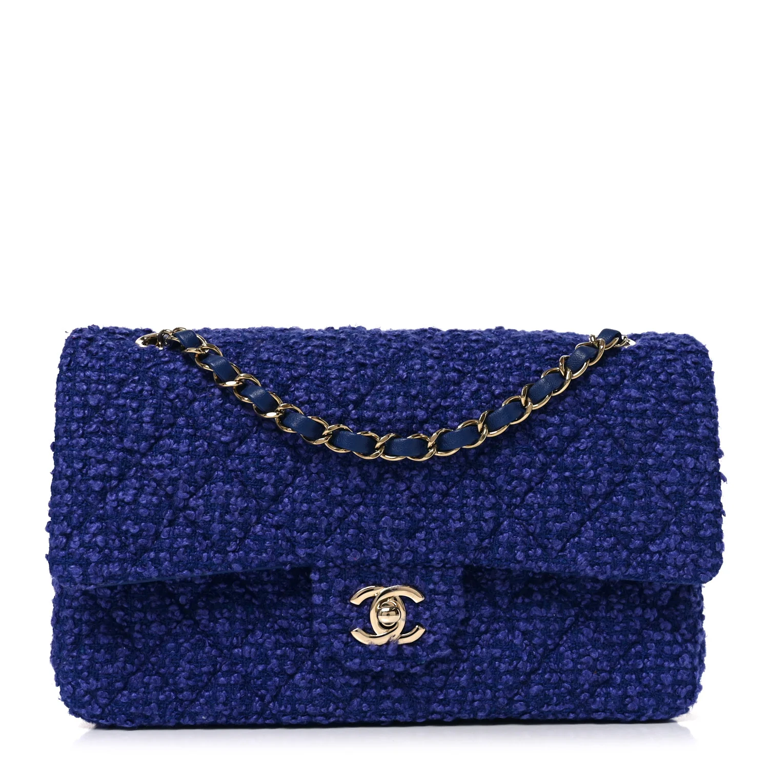 Tweed Quilted Medium Double Flap Blue
