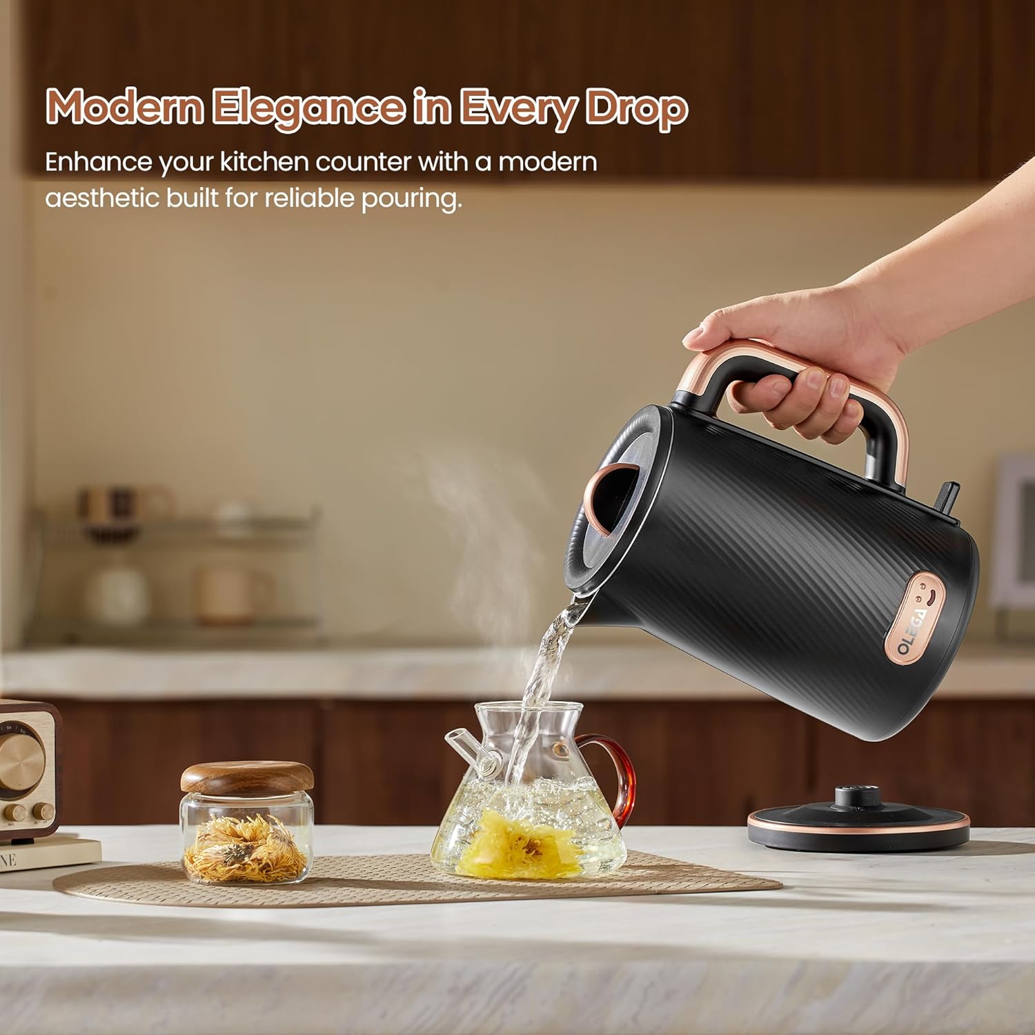 OLEGA Electric Tea Kettle: 1200W Fast Boil Electric Water Kettles 1.5L