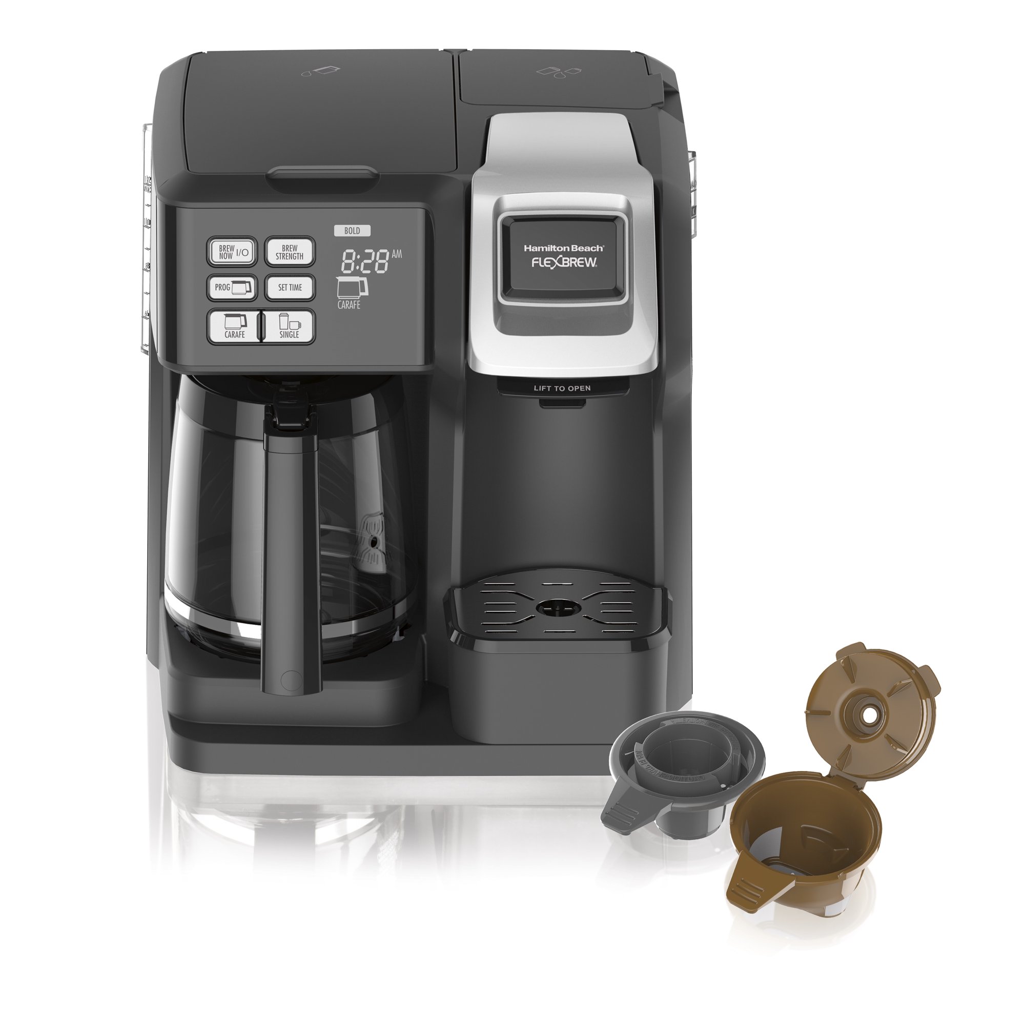 Cafetière Hamilton Beach FlexBrew Trio, une tasse, noir et argent, modèle 49954