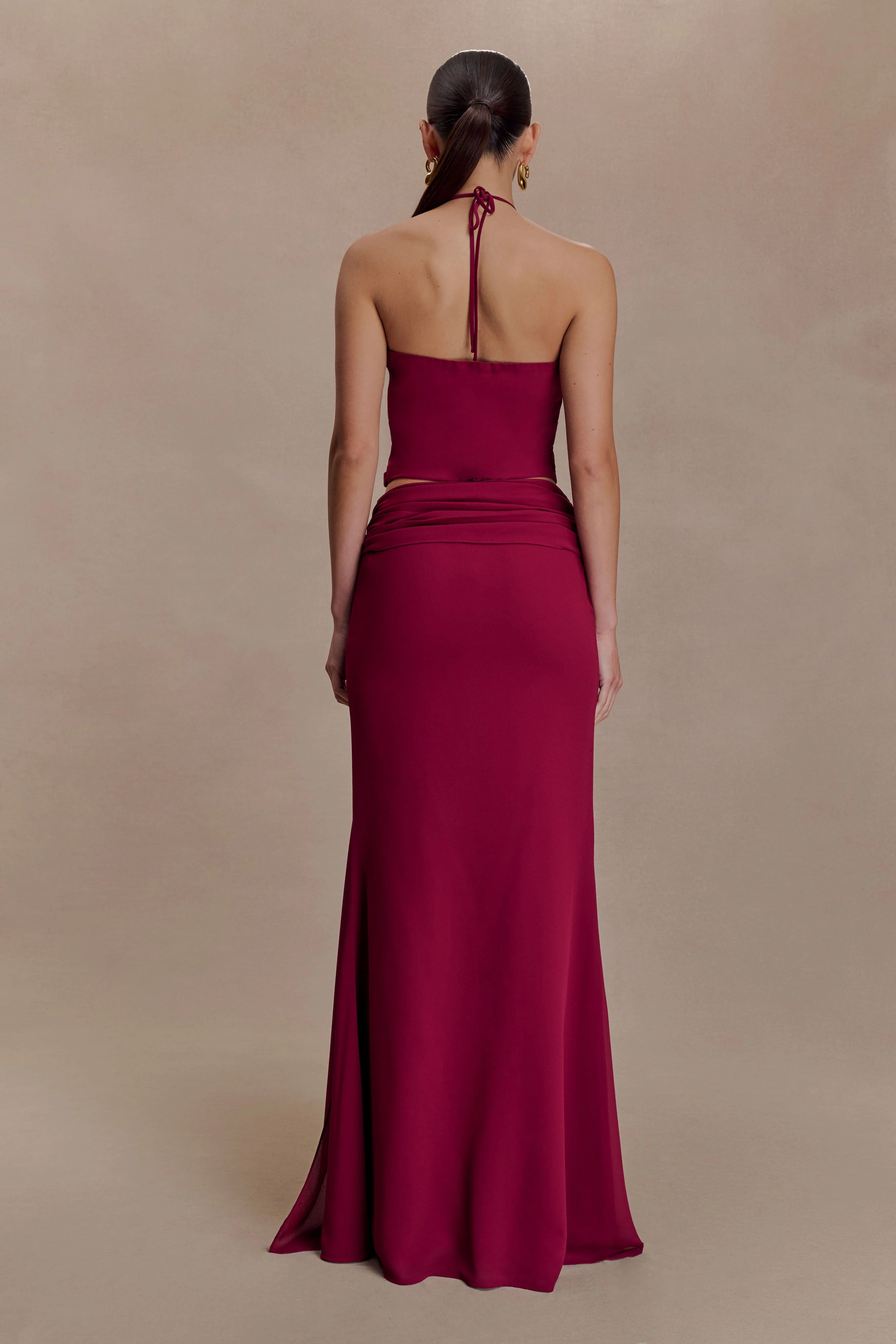 Celina Chiffon Overlay Maxi Skirt - Cherry Red