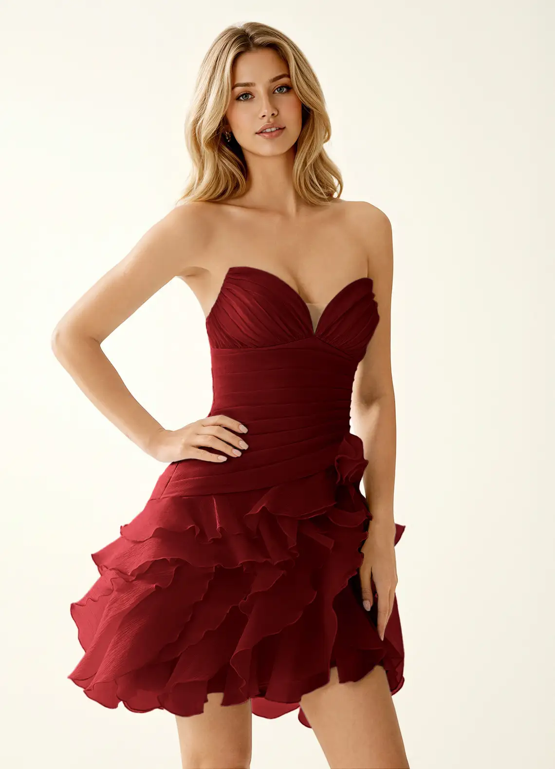 Rentina Burgundy Ball Gowns Tulle Mini Dress