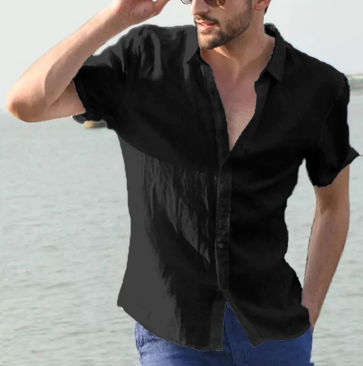 Chemise décontractée d'été pour homme, manches courtes, couleur unie