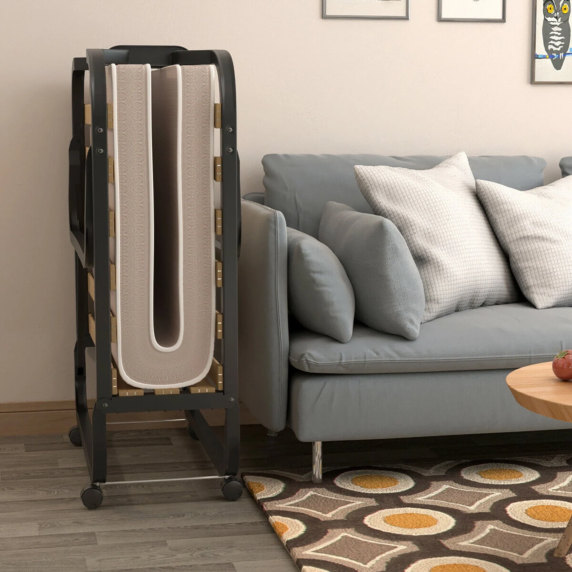 Gymax Folding Bed w/ Memory Foam Mattress Rollaway Metal Guest Bed Sleeper Made in Italy Image 5