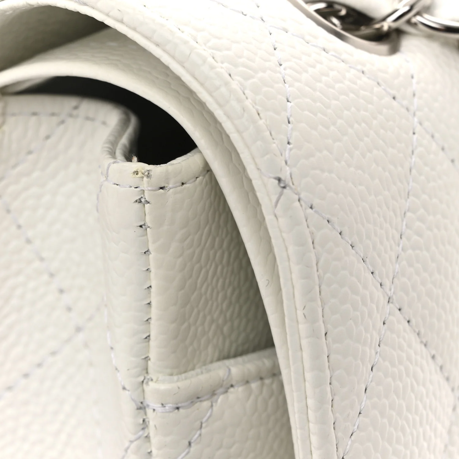 Caviar Quilted Medium Double Flap White