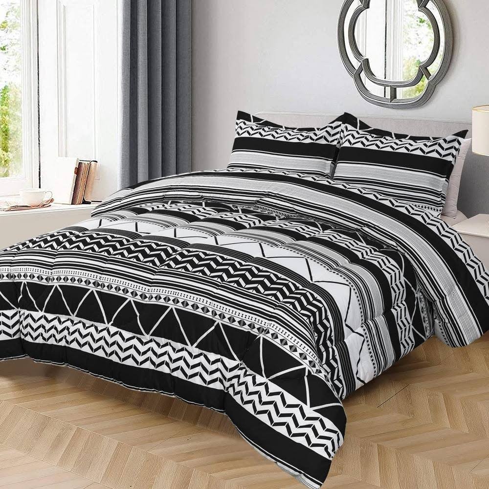 Shatex 3-Piece Gray All Season Bedding King Size Comforter Set, Ultra Soft Polyester Elegant Bedding Comforters, Black