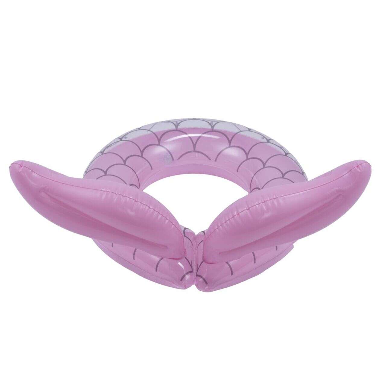 Bouée ronde en plastique ouverte design queue de sirène rose 48x55cm