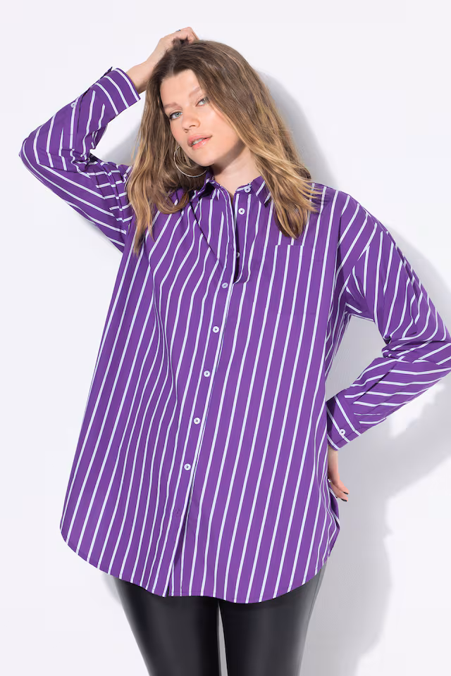 Oversized Long Sleeve Pinstripe Tunic Blouse