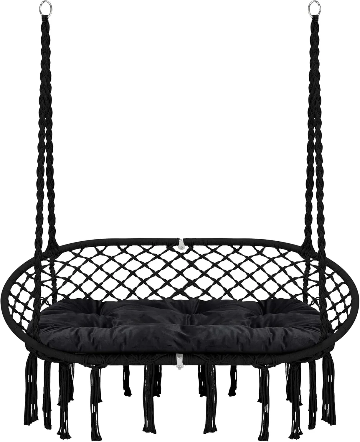 Hammock Chair Macrame Hanging Swing with Cushion,hanging Cotton Ropes, Metal Frame, 450 lbs Capacity Indoor Outdoor, Patio, Balcony,…