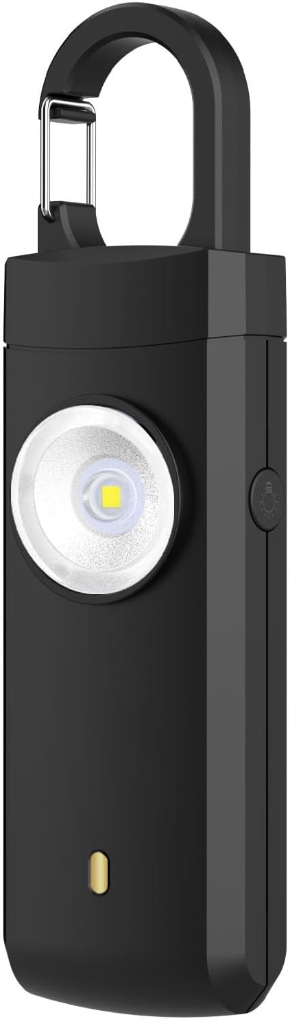 Personal Alarm for Women - 130 dB Rechargeable Alarm with Strobe Light, Low Battery Indicator, for Women, Kids and Elderly Self Defense (Black)