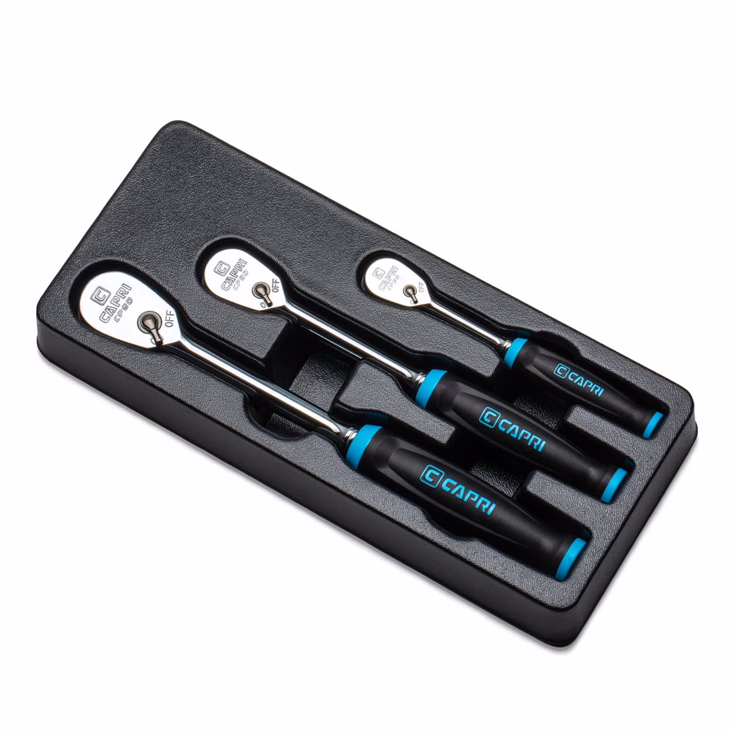 Capri Tools Fine 90-Tooth Ratchet Set, Ergonomic Soft Grip, 1/4, 3/8, 1/2 in. Drive, 3-Piece