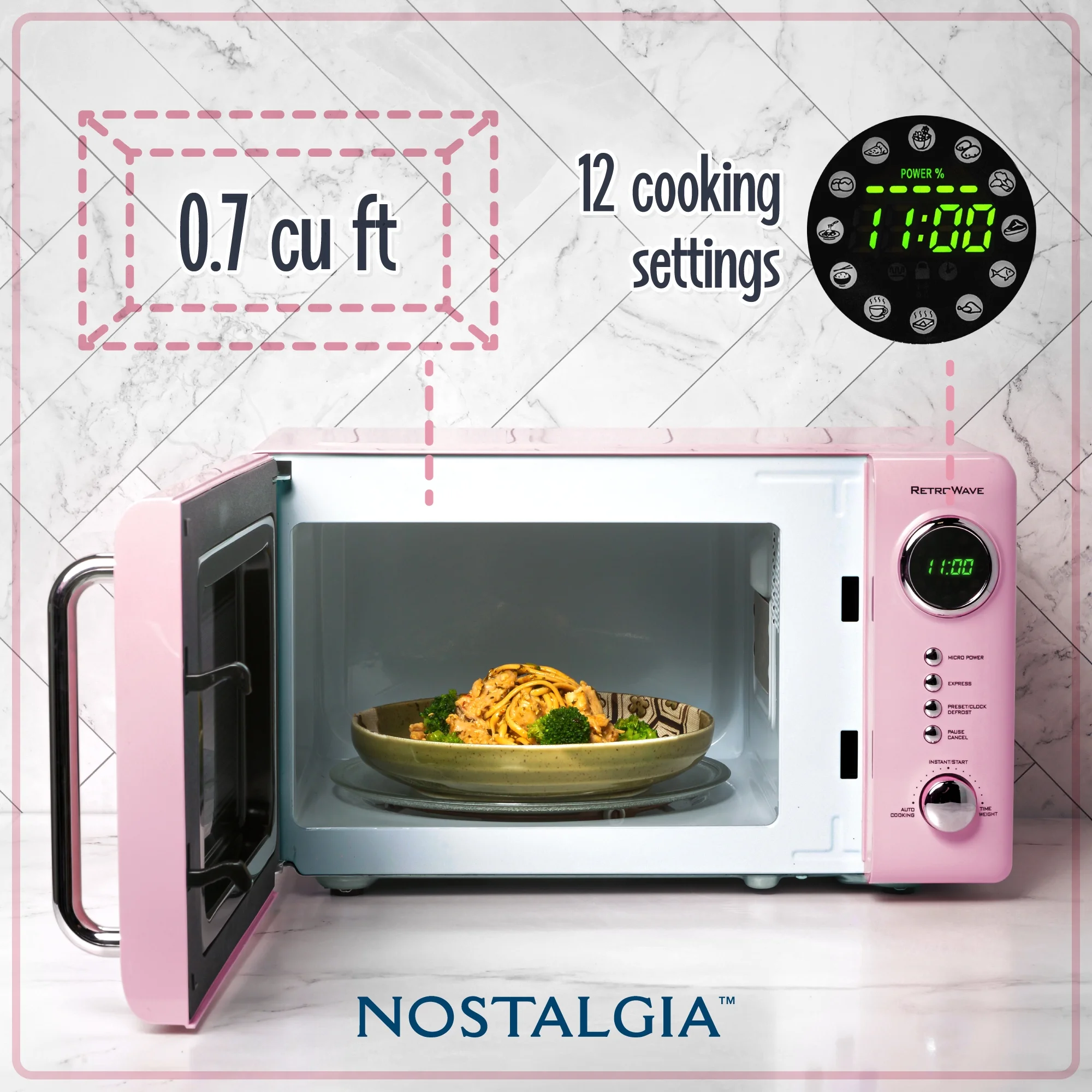 Retro Microwave for Countertop 0.7 cu ft Vintage Microwave, Pink(Pink) - Image 4