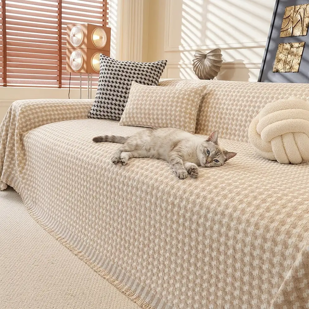 Puzzle Textured Chenille Scratch-Resistant Sofa Large Blanket Couch Cover