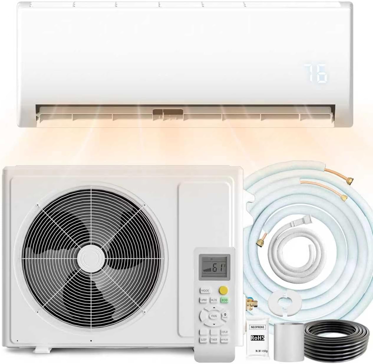 12000 BTU Mini Split Air Conditioner & Heater 19 SEER2 115V Energy Efficient Ductless Inverter 1 Ton Cools Up to 550 Sq. Ft, with Pre-Charged Condenser, Heat Pump & Installation Kit