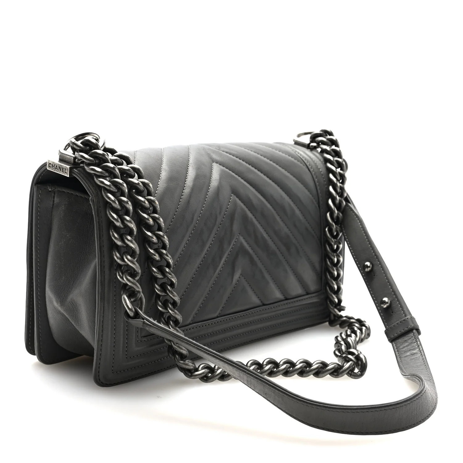 Lambskin Chevron Quilted Medium Boy Flap Grey