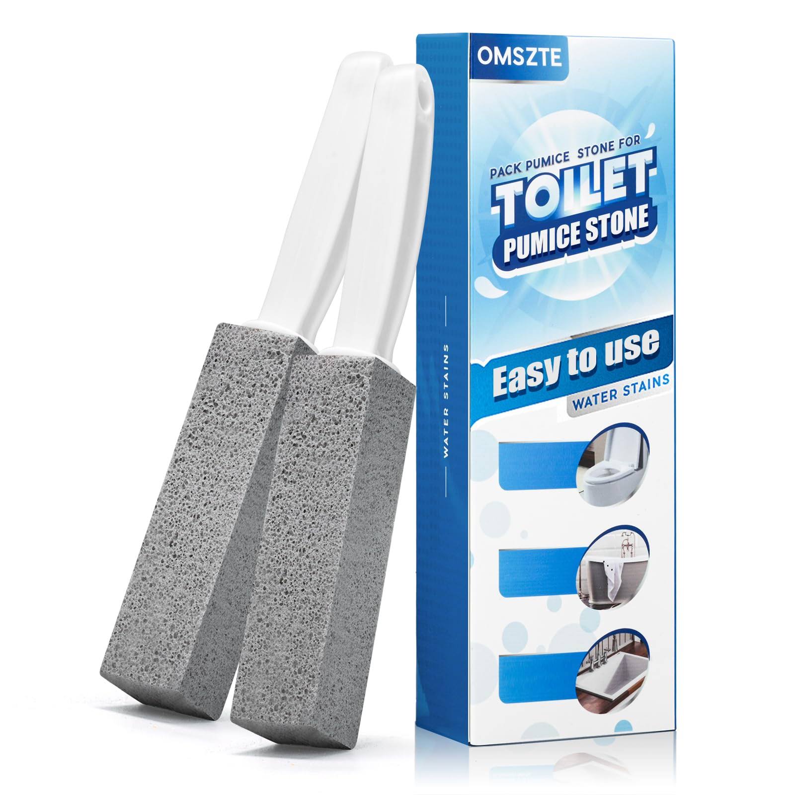 Omszte 2Pack Pumice Stone Toilet Bowl Cleaner with Handle,Powerfully Cleans Away Limescale Stain,Hard Water Rings, Calcium Buildup,suitable for tiles, BBQ
