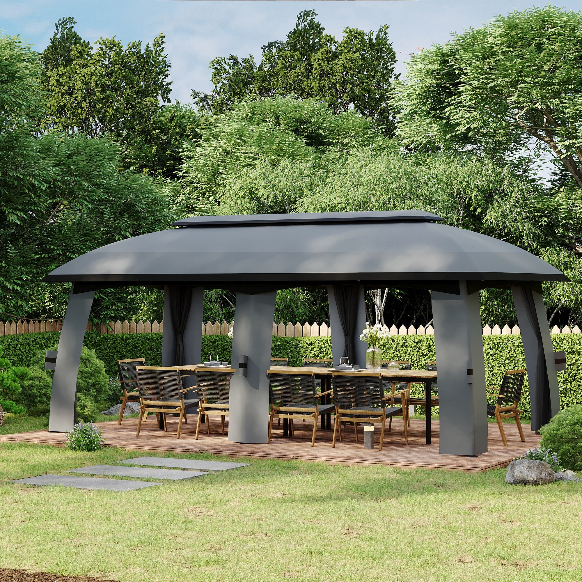 Outsunny Gartenpavillon mit Winddach und Vorhängen