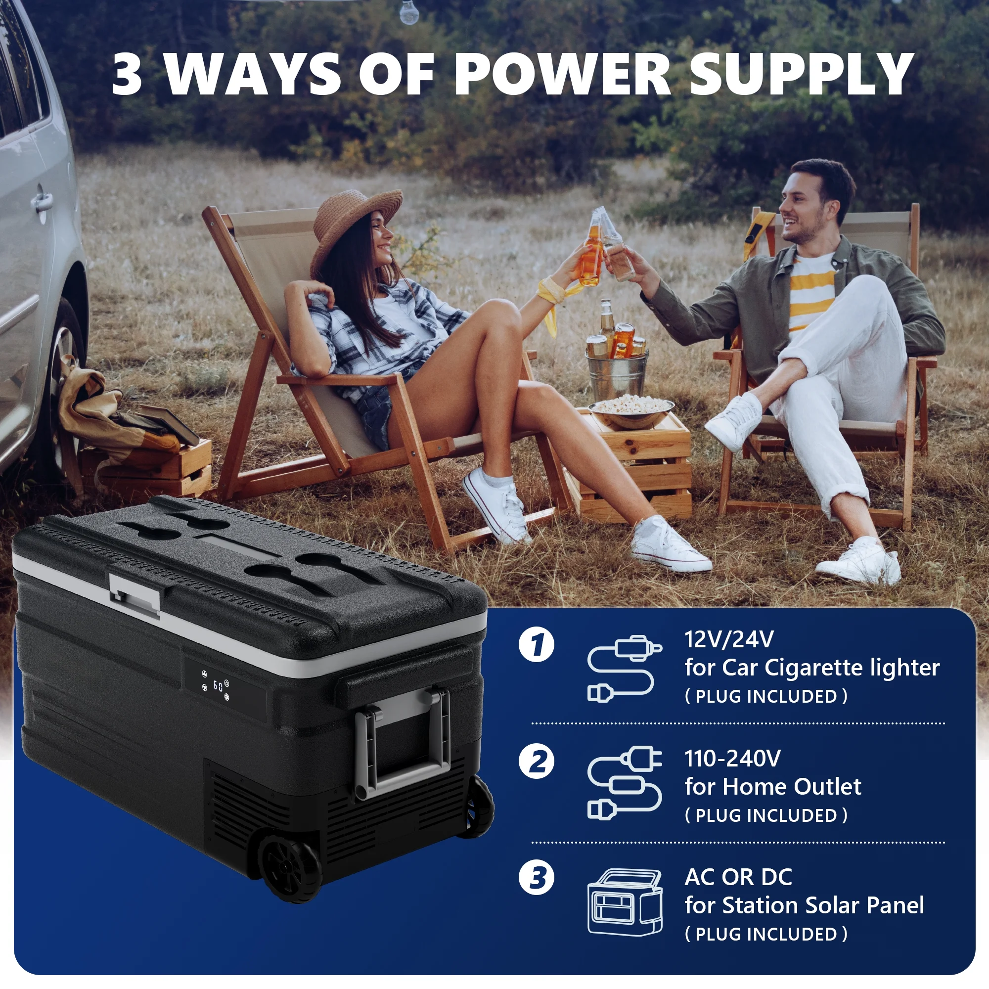 12 Volt Car Refrigerator, 80QT(75L) Portable RV Car Fridge with Wheels, 0�H~68�H, 12/24V DC 110-240V AC, Black - Image 7